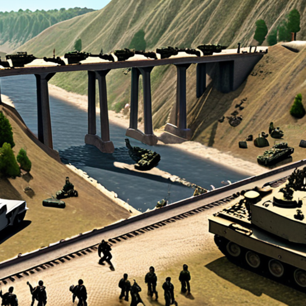 A strategic, isometric view of a Top War battlefield during the initial deployment phase. Diverse military units – heavy tanks, disciplined infantry, and long-range artillery – are meticulously positioned across varied terrain featuring a narrow bridge and elevated ground. The scene emphasizes the intricate balance and last-second adjustments, with a sense of critical decision-making shaping the imminent battle.