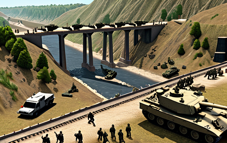 A strategic, isometric view of a Top War battlefield during the initial deployment phase. Diverse military units – heavy tanks, disciplined infantry, and long-range artillery – are meticulously positioned across varied terrain featuring a narrow bridge and elevated ground. The scene emphasizes the intricate balance and last-second adjustments, with a sense of critical decision-making shaping the imminent battle.
