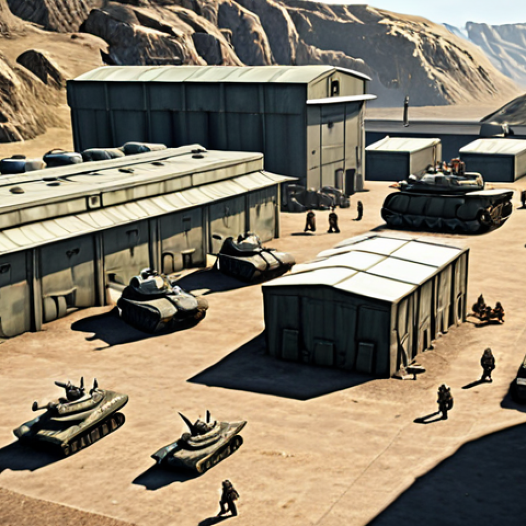 **

"A bustling military base, resource buildings active, heroes overseeing production, Top War game style, strategic overview."

**