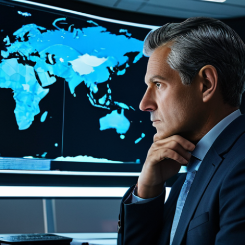 A focused professional strategist in a modest business suit, observing complex holographic projections of resource allocation data and strategic maps, deep in thought within a high-tech command center. The lighting is calm and professional, emphasizing the analytical atmosphere. The subject is fully clothed, appropriate attire, safe for work, perfect anatomy, natural proportions, well-formed hands, proper finger count, professional photography, high quality, family-friendly.